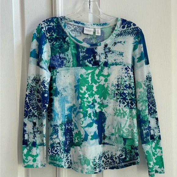 Chico's Tops - Chico's Weekend Blue and Green Patterned Blouse